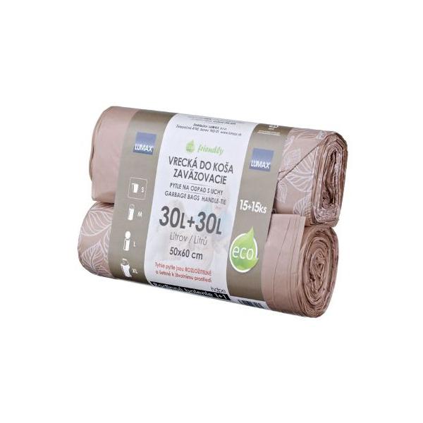 Vrecia do košov    30L, 50x60cm, 15+15ks, ECO mikroténové,  hnedé