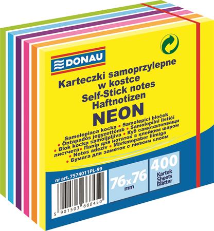Blok samolepiaci, 76x76mm, 400zl, neon Donau