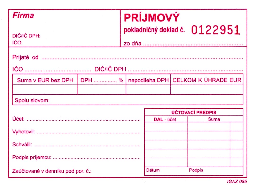 Prijmovy pokl.doklad NCR číslovaný